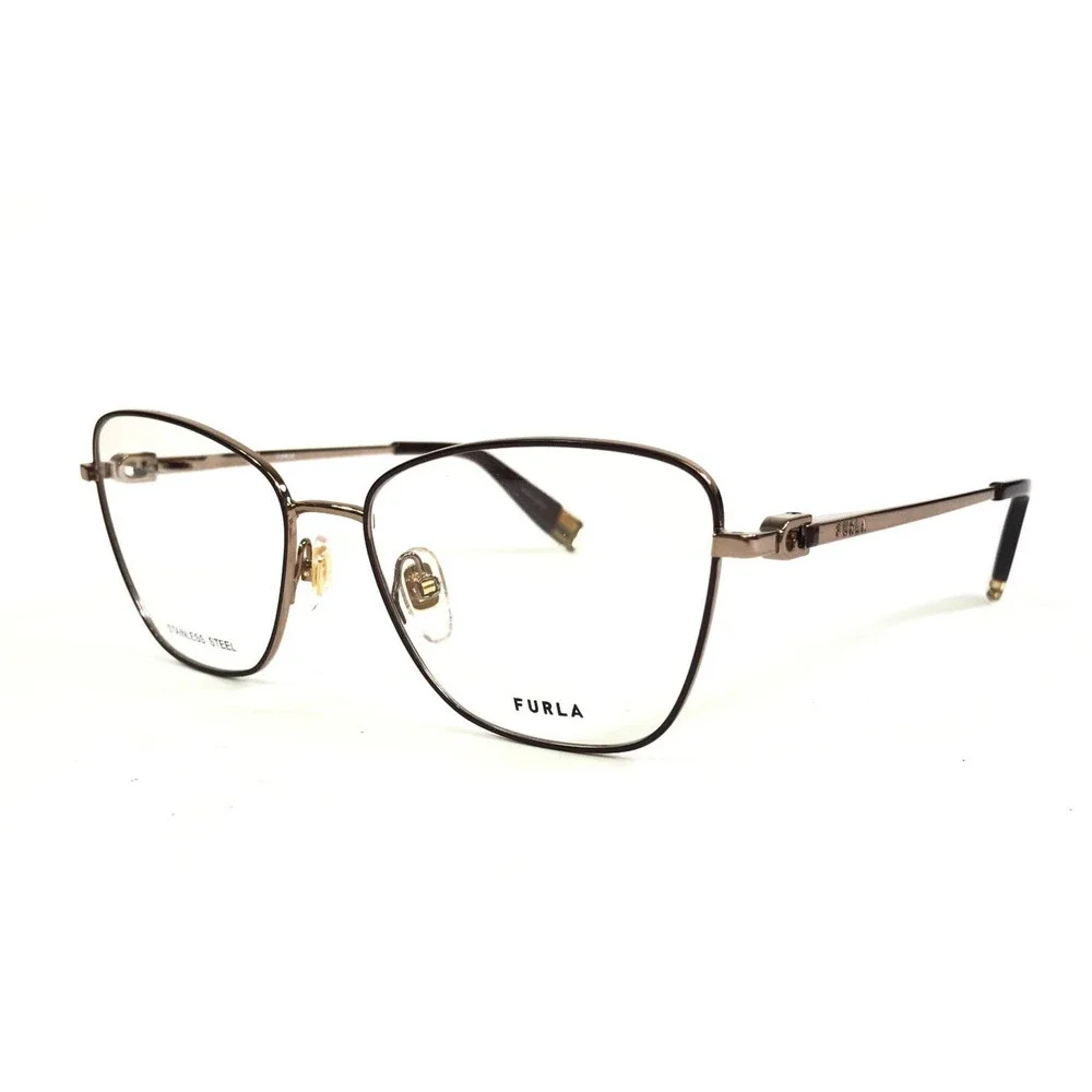 Furla Eyeglasses Frames VFU588 COL.0K99 Brown Gold Butterfly Wire Rim 53-16-135
